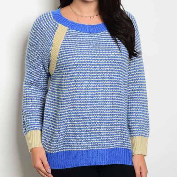 ❤️2 LEFT NEW Blue Cream PLUS SIZE Sweater - Picture 2 of 3